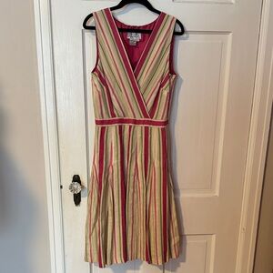 Adriana Papell Linen Blend Sleeveless V-neck Lined Dress Size 4